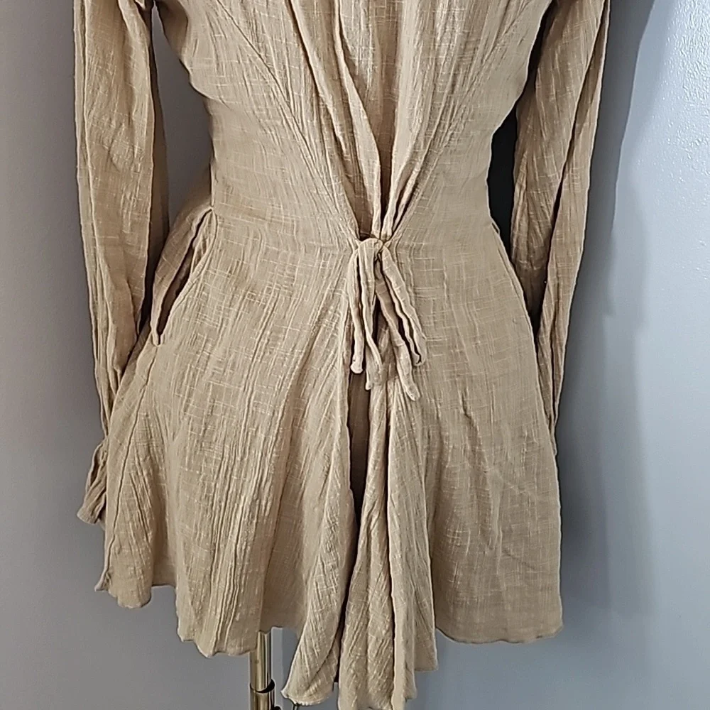 FREE PEOPLE XS In The Mood For Frills Tan Mini Dress - Picture 3 of 5